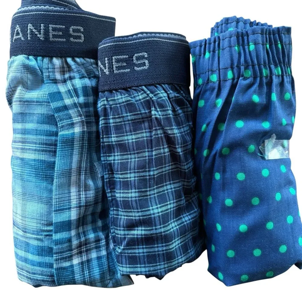 NEW Men's Boxer Underwear SM & MED 3 Pair Blue Plaid ~ 2 Hanes / 1 Gildan